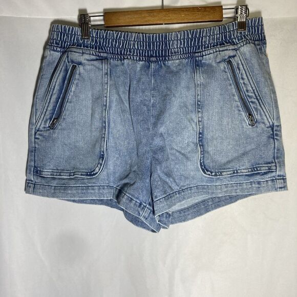 Aerie Pants - AERIE blue elastic waist pull on cotton blend denim shorts L